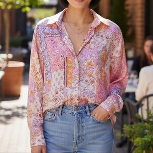 Zara S Bloggers Favourite Oversized Boho Hippie Patchwork Paisley Satin Shirt